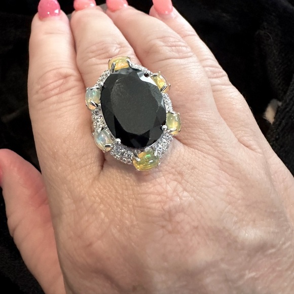 Black Spinel, Ethiopian Opal and White Zircon Ring by Colleen Lopez - Picture 4 of 12
